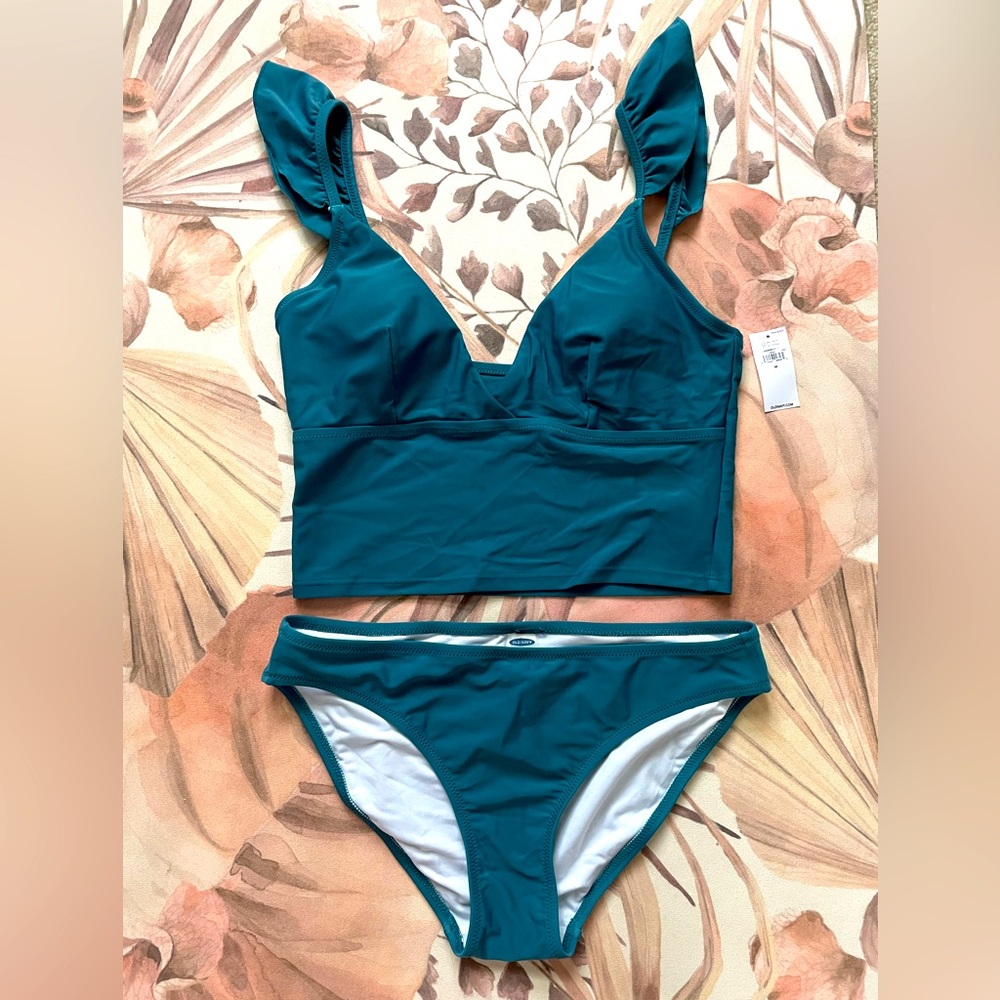 Old Navy Teal Flutter Sleeve Longline Swimsuit